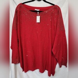 Vila Milano Red Embellished Stamped Metal Holiday Sweater Women's 3X